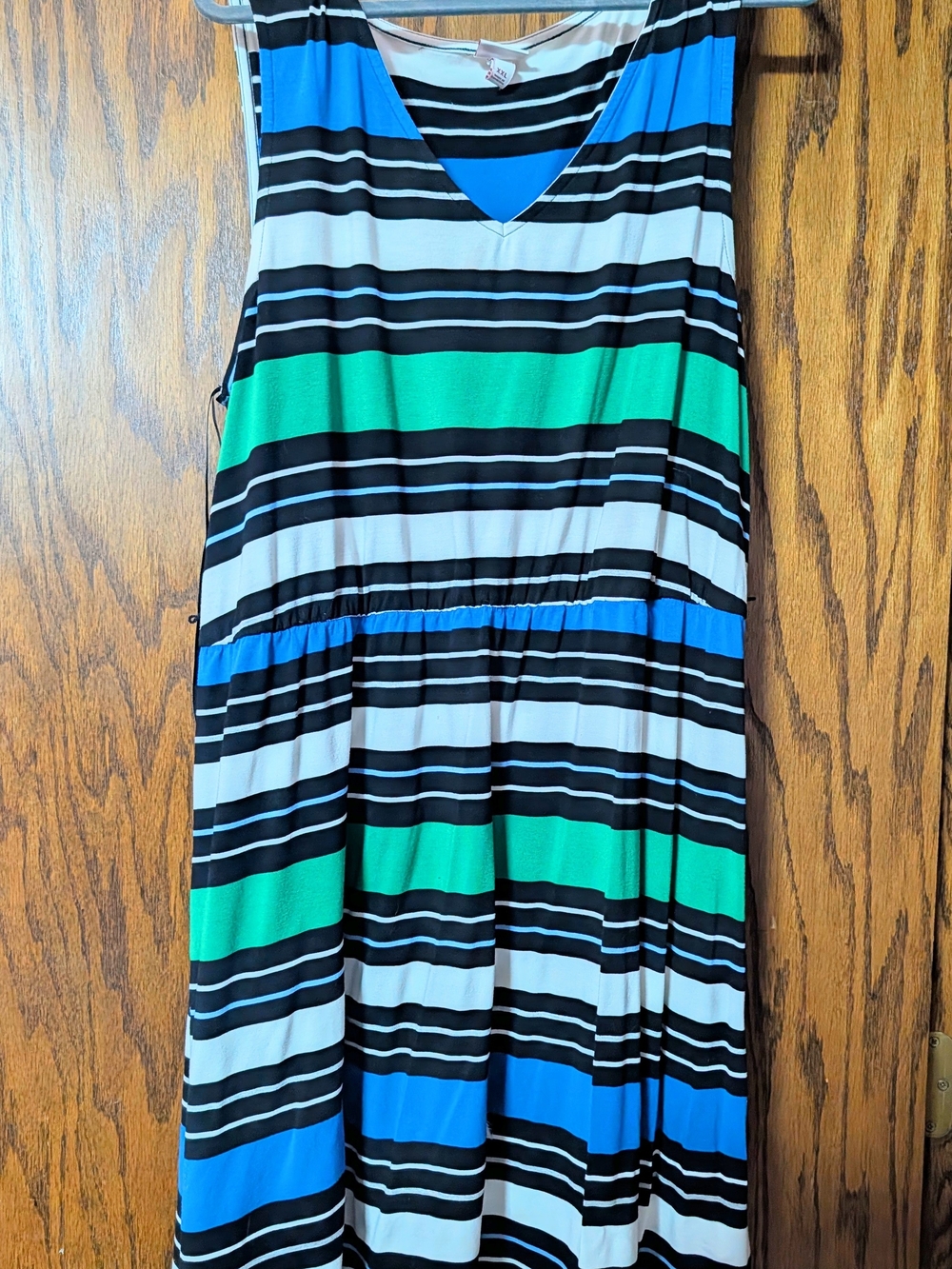 Merona Green, Blue, Black & White Striped Sleeveless Dress